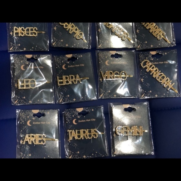 Gold plated zodiac libra horoscope astrology crystal‎ Bedazzled bling hair clips - Picture 3 of 6